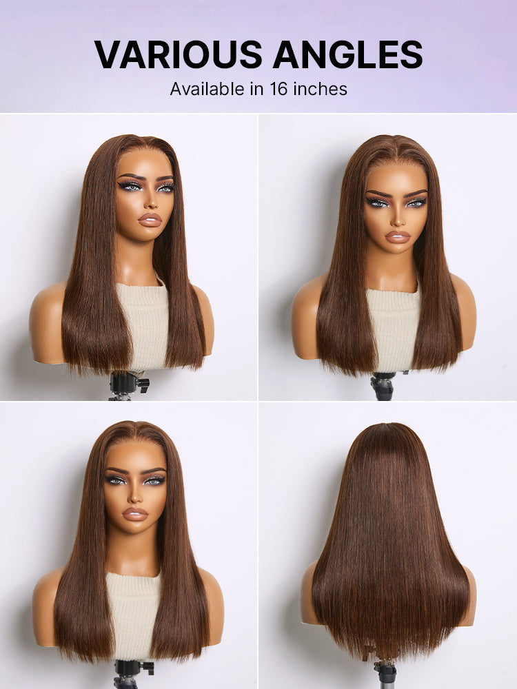 Rich Chocolate Brown Silky Straight 180% Density Glueless 13x4 Lace Frontal Wig Pre-Cut Lace