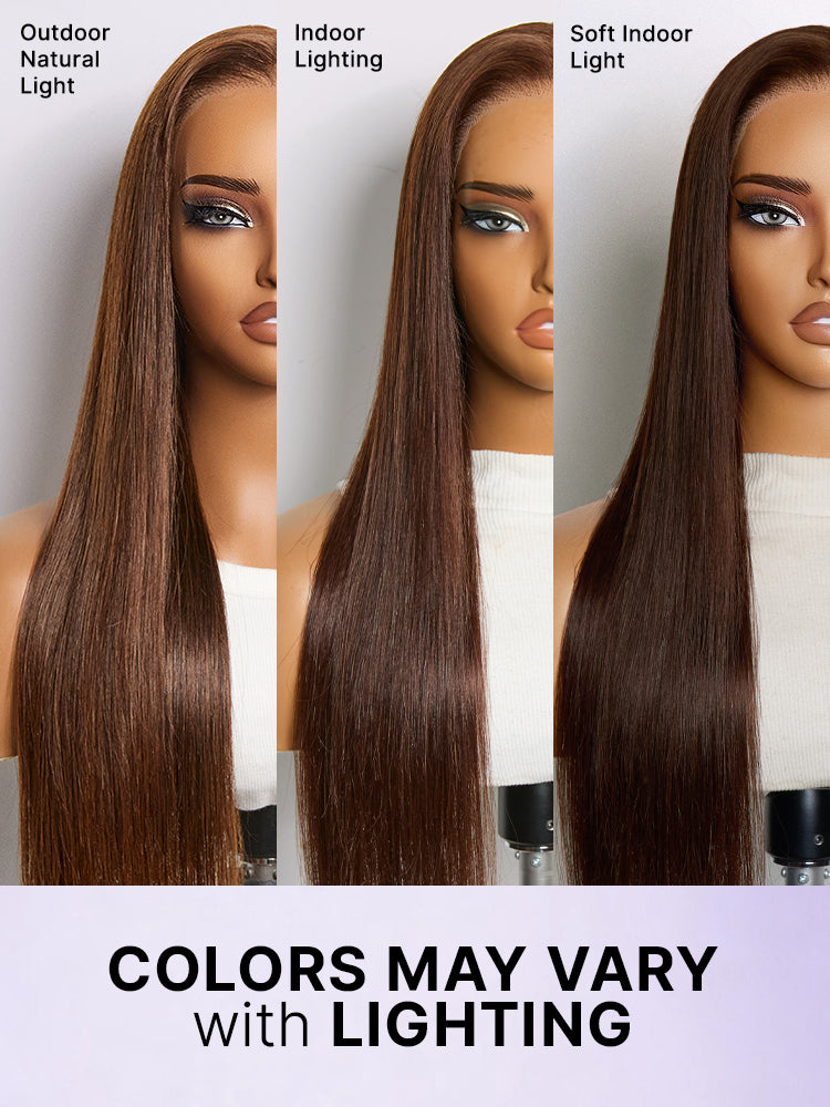 Rich Chocolate Brown Silky Straight 180% Density Glueless 13x4 Lace Frontal Wig Pre-Cut Lace