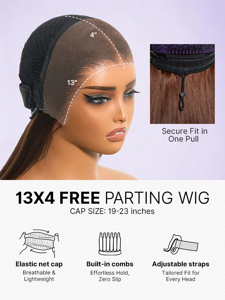 Rich Chocolate Brown Silky Straight 180% Density Glueless 13x4 Lace Frontal Wig Pre-Cut Lace