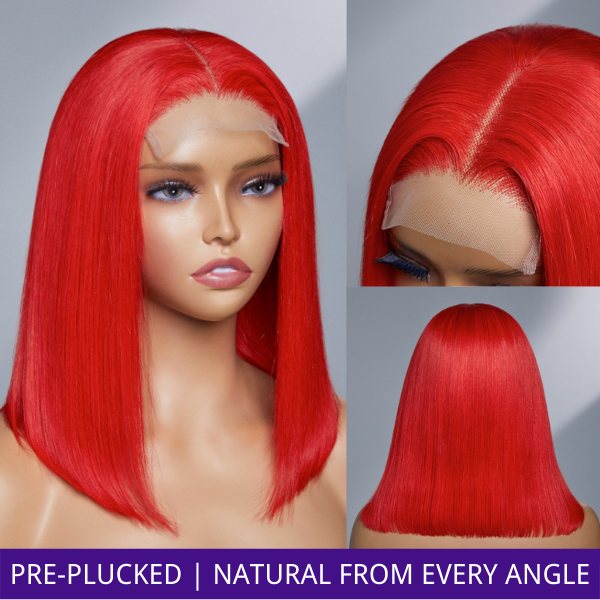 Luvme Fairycore Red Glueless 4x4 Closure Bob Wig 100% Human Hair