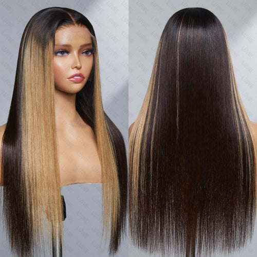 Blonde Highlights Straight Glueless Undetectable Transparent 13x4 Lace Frontal Wig  - US Only