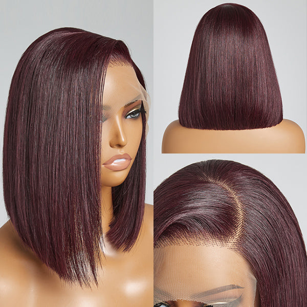 Reddish Purple Glueless Blunt Cut Bob 5x5 Closure Wig 100% Human Hair | Easy Install & Effortless