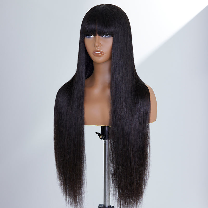 Vanessa Style Silky Straight With Bangs No Lace Glueless Long Wig 100% Human Hair