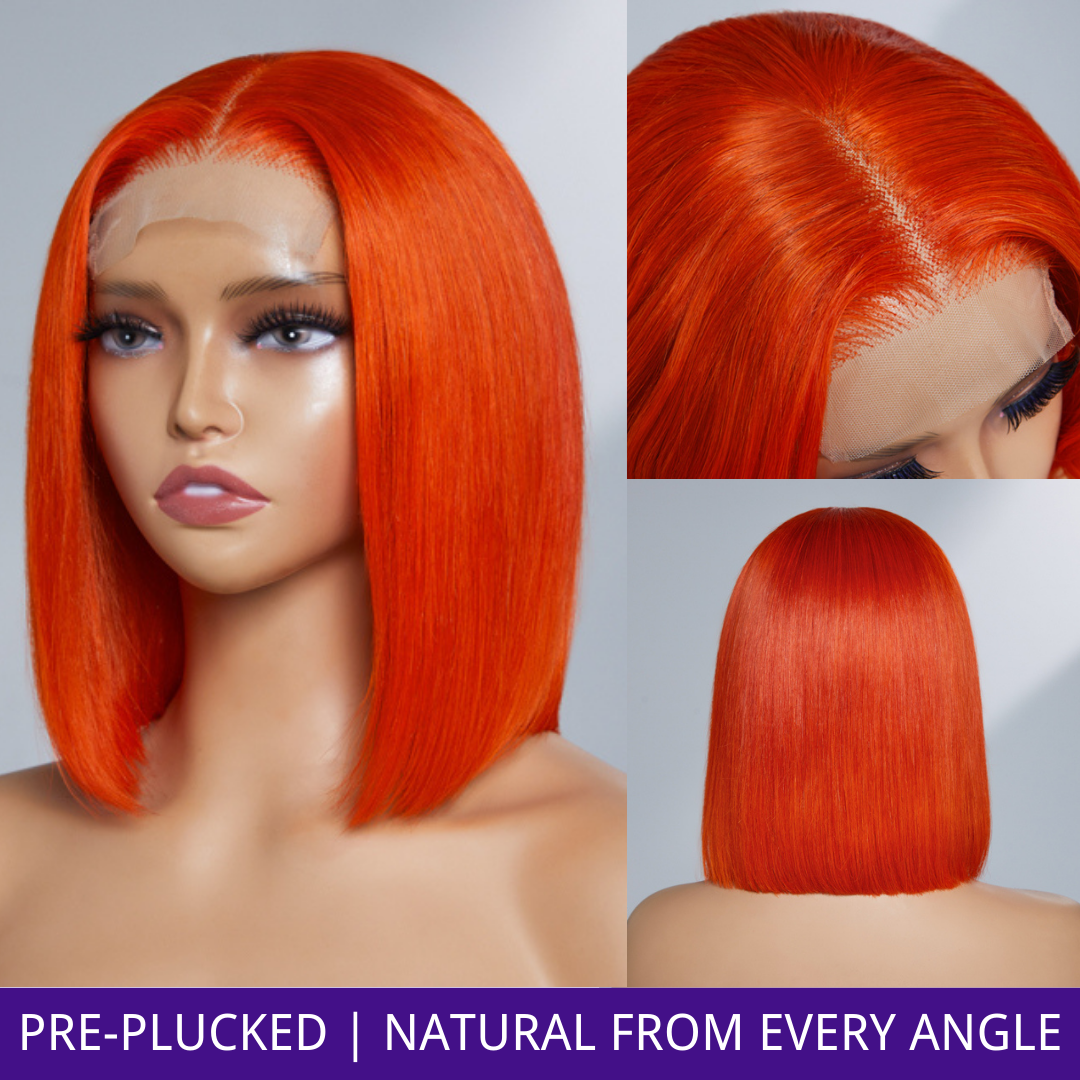 Luvme Fiery Orange Glueless 4x4 Closure Bob Wig 100% Human Hair