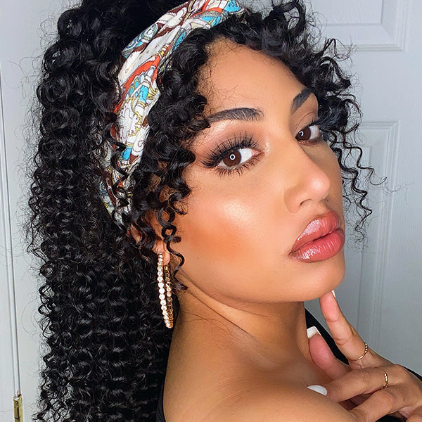 Throw On & Go Deep Wave No Lace Glueless Long Headband Wig 100% Human Hair - US Only