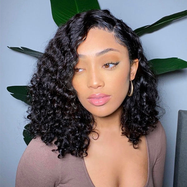 Natural Glueless Big Kinky Curly 4x4 Closure Lace Short Wig 100% Human Hair- US Only